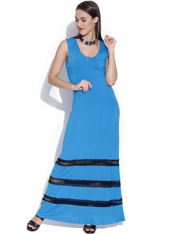 Bebe Blue Maxi Dress with Lace Detail