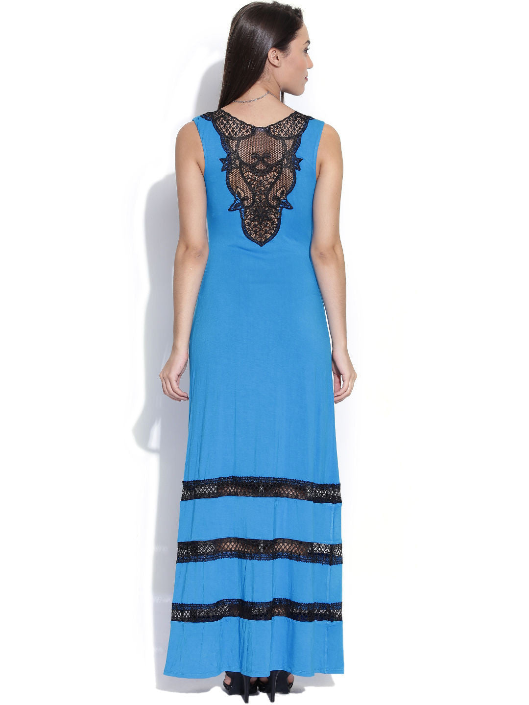 Bebe Blue Maxi Dress with Lace Detail
